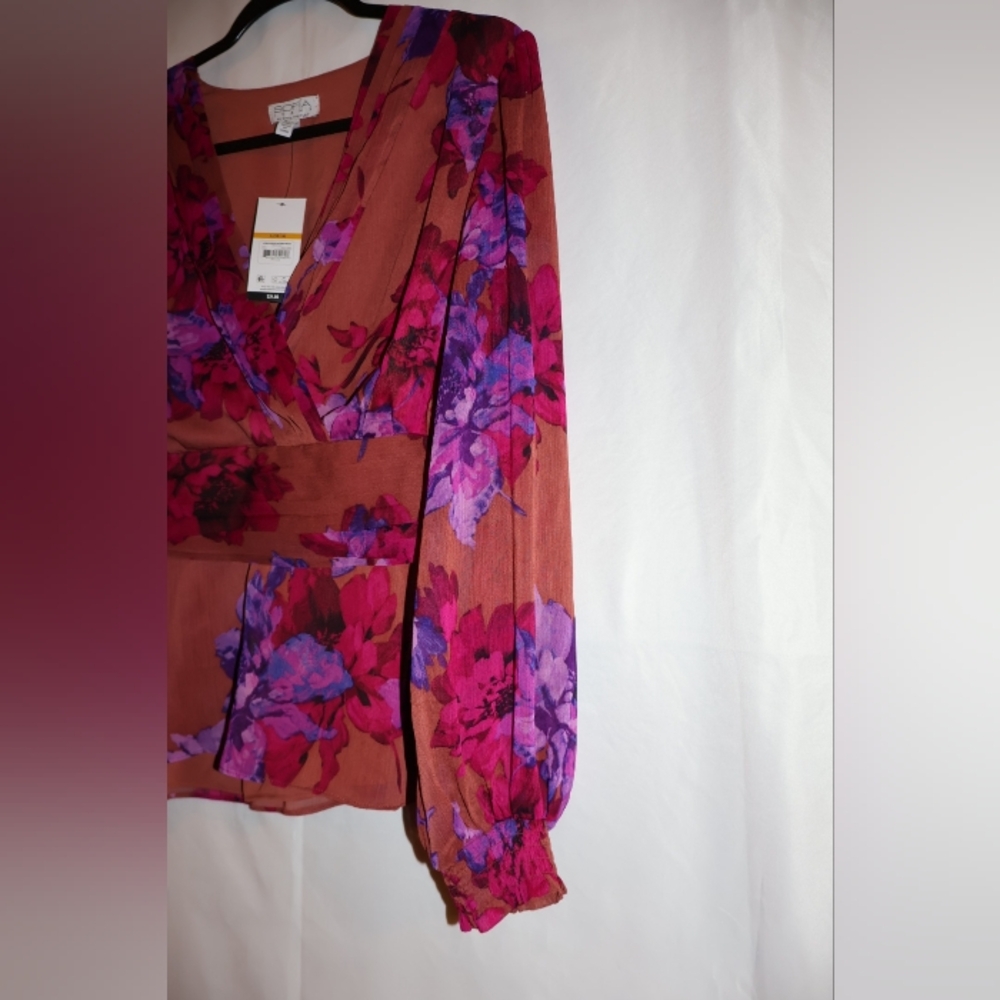 Sofia Vergara Ruched Waist Blouse with Long Sheer Sleeves. - Picture 6 of 11